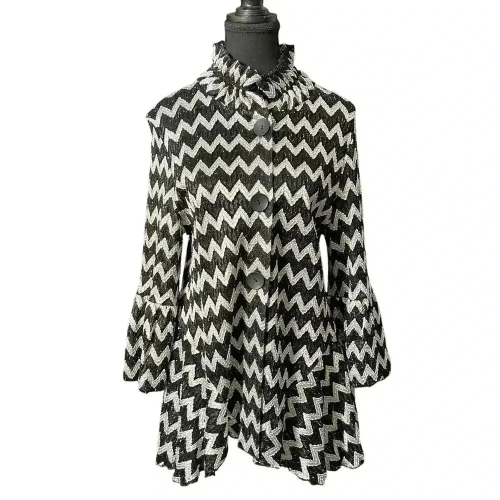 Patchington Chevron Blk/White L Button Up - image 1
